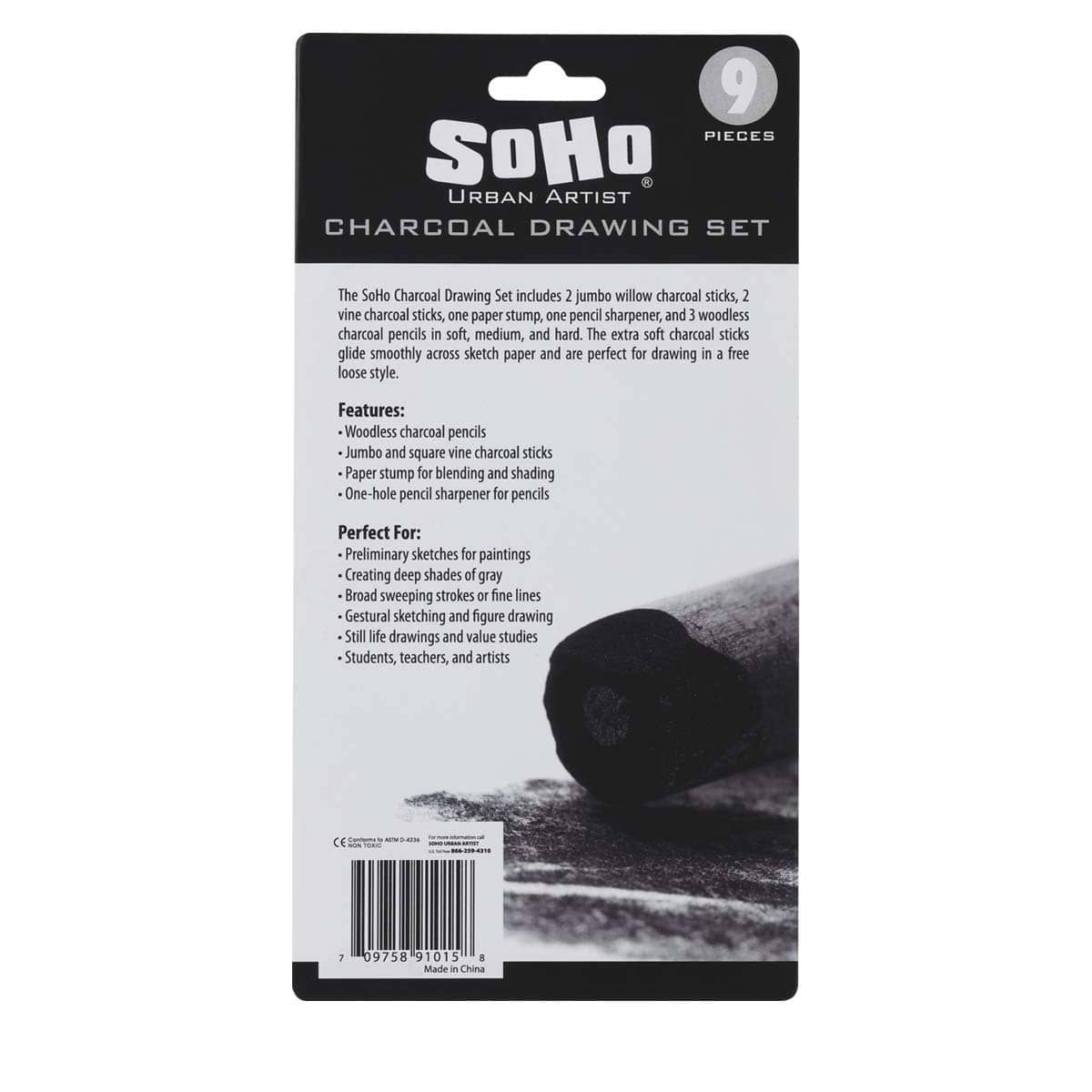 SoHo Urban Artist Charcoal Drawing Set - Drawing Charcoal for Artists,  Students, Blending, Live Figure Drawing, & More! - [Black - Drawing Set] 