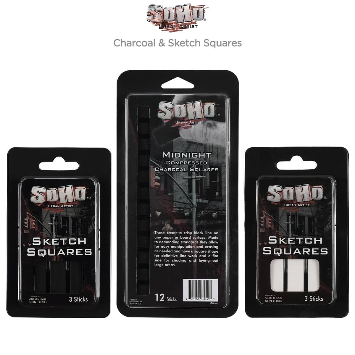 Soho Urban Artist Vine Charcoal Squares, Extra-Soft Pack of 4 | Jerry's ...