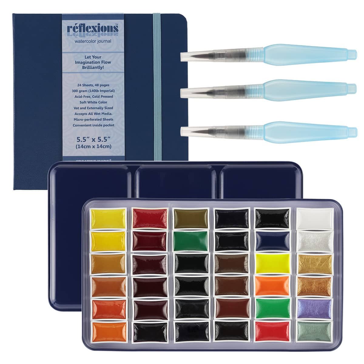 Watercolor Set of 36 and Aquastroke-Go with Reflexions Journal Combo