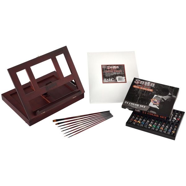 SoHo Portable Wood Table and Desk Easel Oil Painting Set 36pc