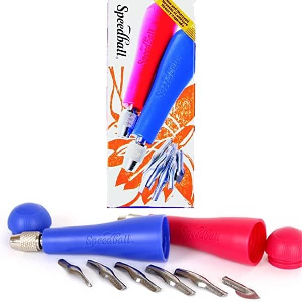 Speedball Lino Linoleum Cutter Set 2 Red and Blue Jerry's Artarama