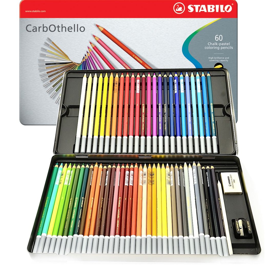 STABILO CarbOthello Metal Box of 12 Colours Chalk-Pastel Coloured Pencil 
