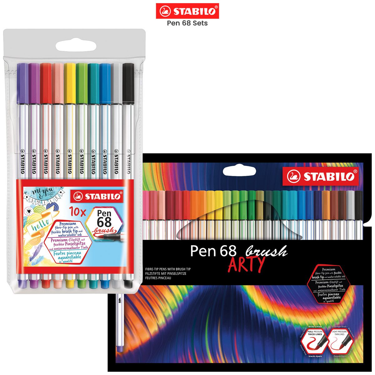 Premium Fibre-Tip Pen STABILO Pen 68 brush Wallet of 6 Assorted Colours 