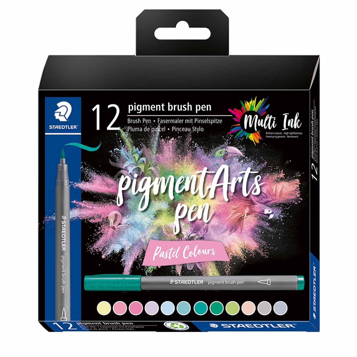 STAEDTLER Pigment Arts Brush Pen Set of 12, Pastel Colours Jerry's