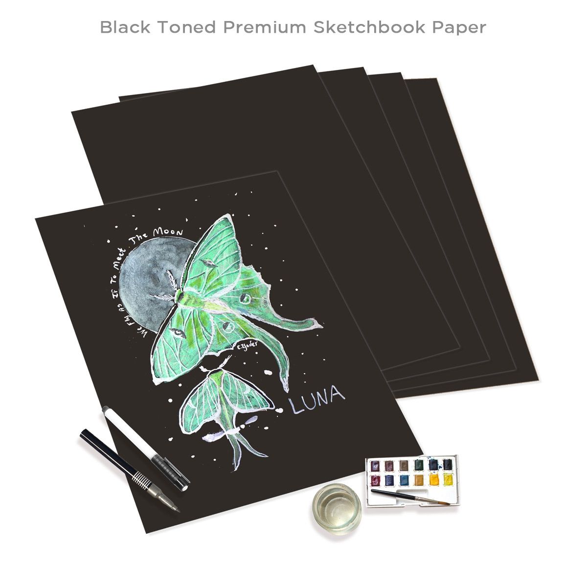 Black Toned Premium Sketchbook Paper with Art