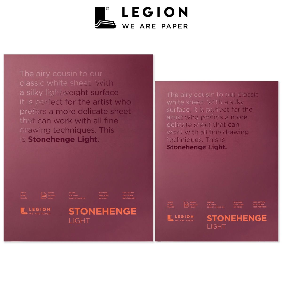 Stonehenge Light Paper Pads by Legion, 30 sheets, 100% cotton, acid-free