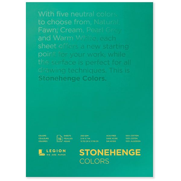 Stonehenge 5x7in Colors Drawing & Printmaking Paper Pad Assorted Colors (250 gsm) Vellum Finish, 15 Sheets
