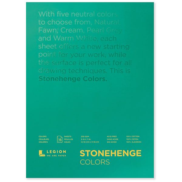 Stonehenge Colors Drawing & Printmaking Paper Pad Assorted Colors (250 gsm) Vellum Finish, 15 Sheets