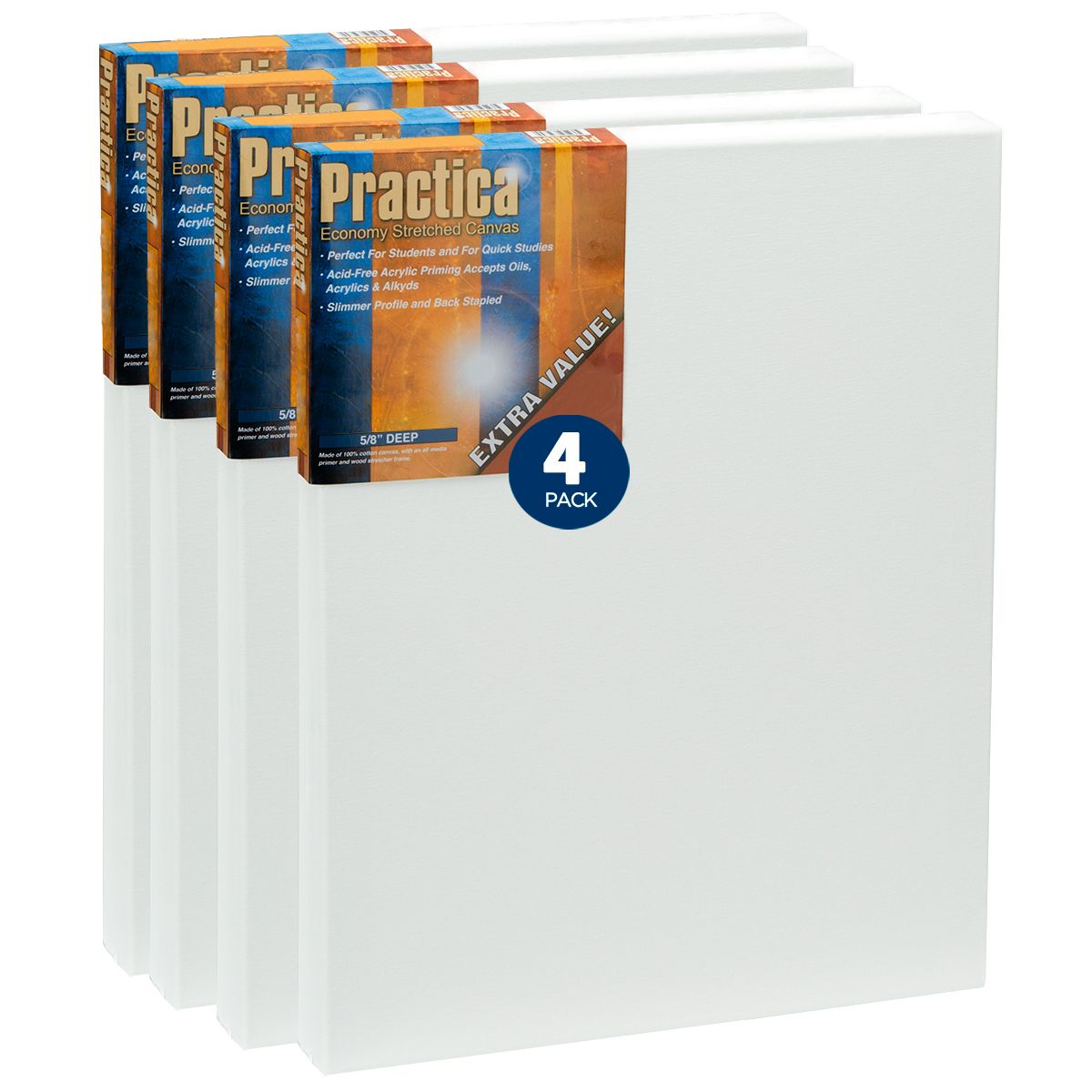 Stretched Cotton Canvas 11"x14", Value Pack of 4, Practica