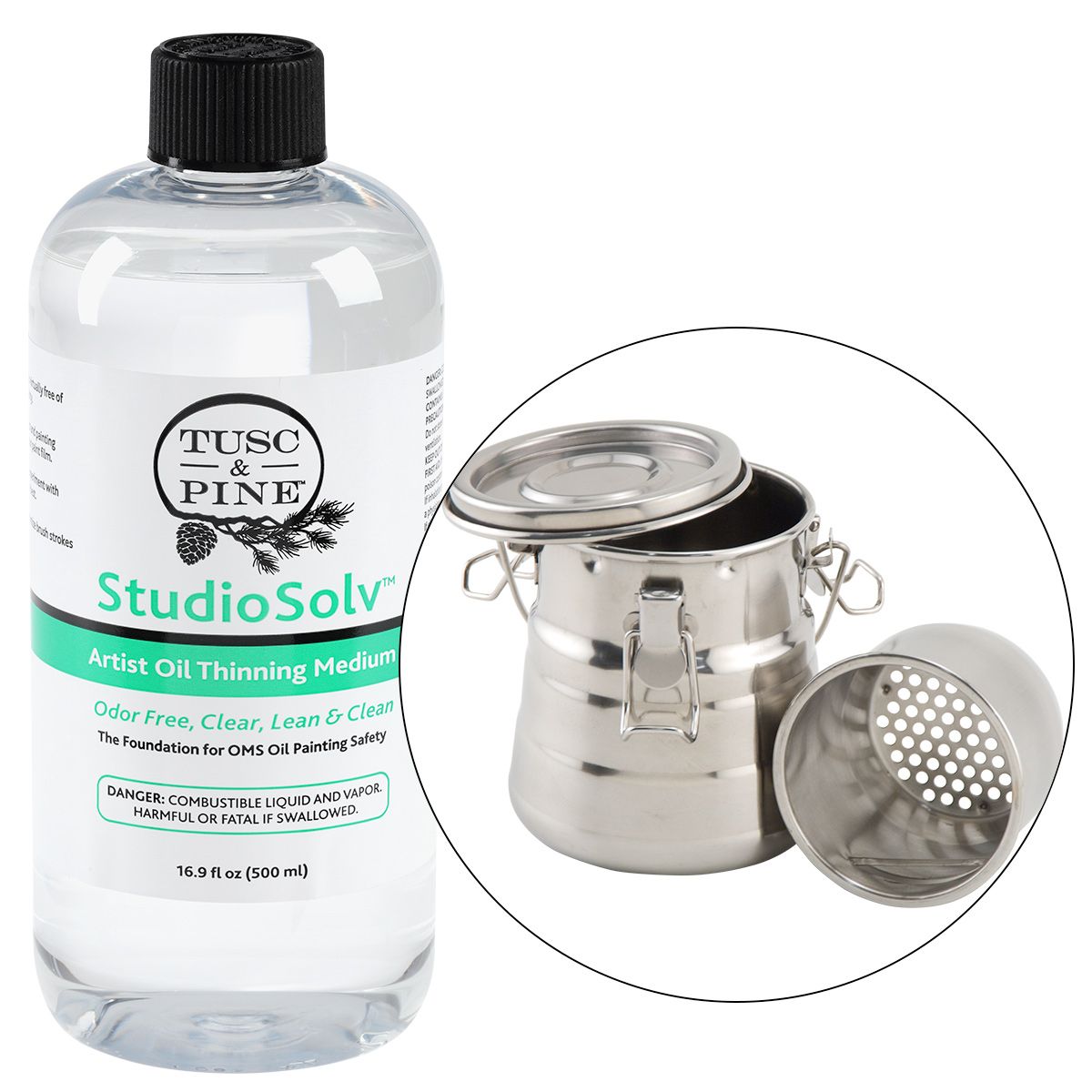 StudioSolv™ Artist Oil Thinning Medium (16.9oz) with Silicoil Brush Cleaner  Tank and 120 Count Soho Wipes Set