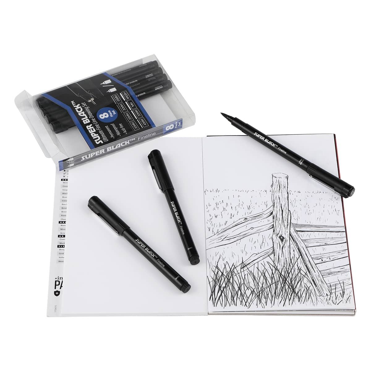 Creative Mark Calligraphy & Fineliner Pen Set Lettering Drawing Super Black, Permanent, Waterproof, & Acid-Free Chisel Nylon-Nibs Pens & Medium