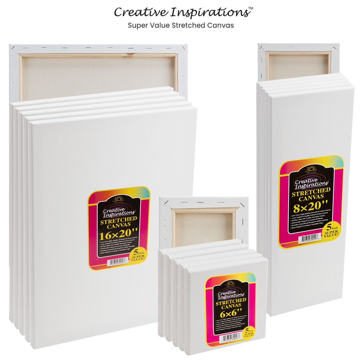 FIXSMITH Stretched White Blank Canvas - 16x20 inch, 5 Pack,Primed Large Canvas,100% Cotton,5/8 inch Profile of Super Value Pack for Acrylics,Oils 