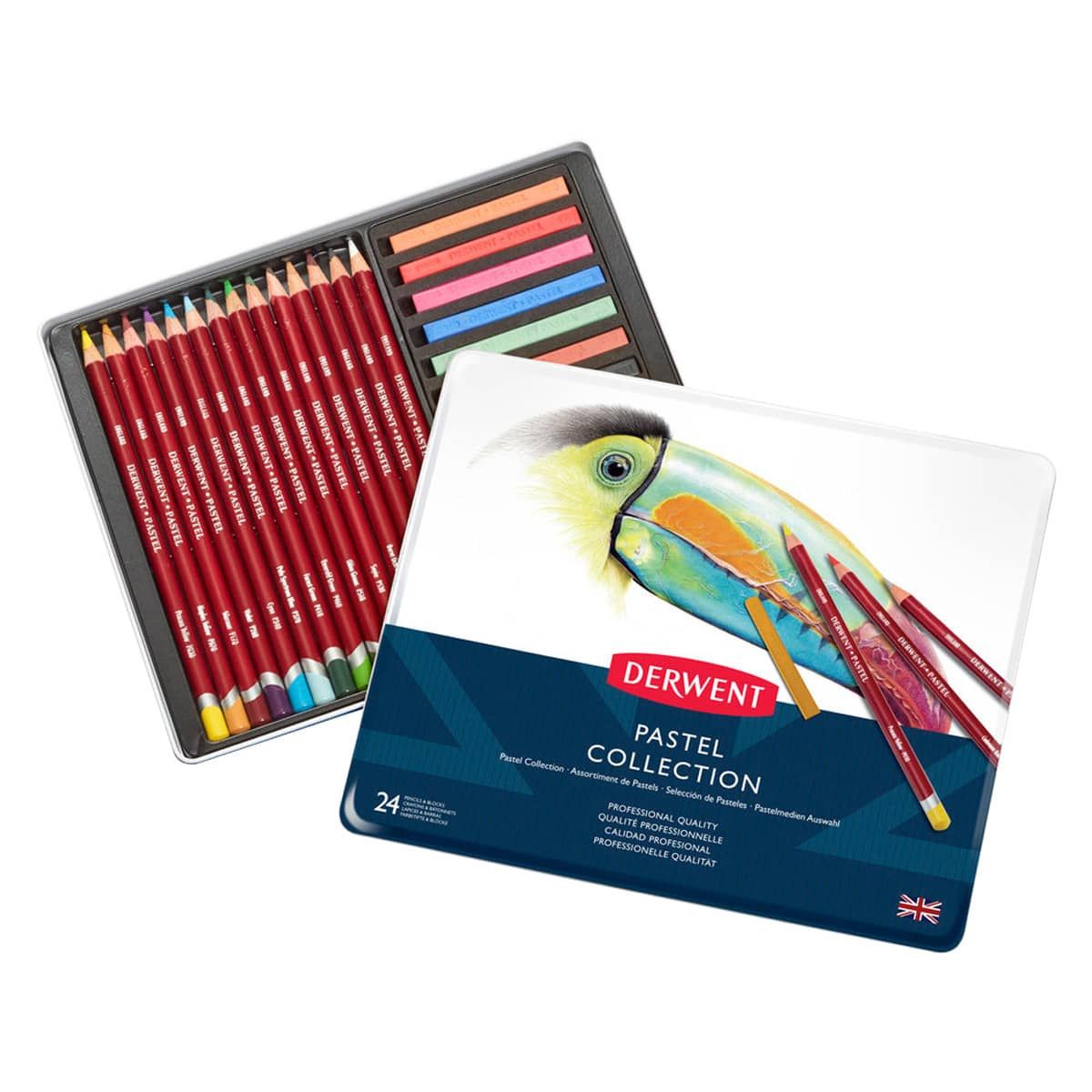 Derwent Pastel Pencils Collection Tin Set of 24 Assorted Colors