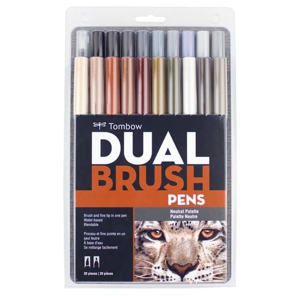 Tombow Dual Brush Pen Set of 20 Neutral Colors