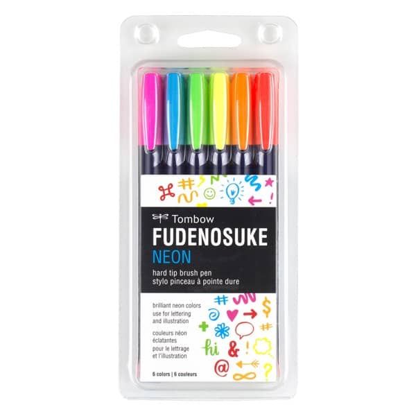 Tombow Fudenosuke Neon Brush Pen Set of 6 Colors