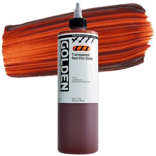 Transparent Red Iron Oxide, 16oz, GOLDEN High Flow Acrylic Jerry's