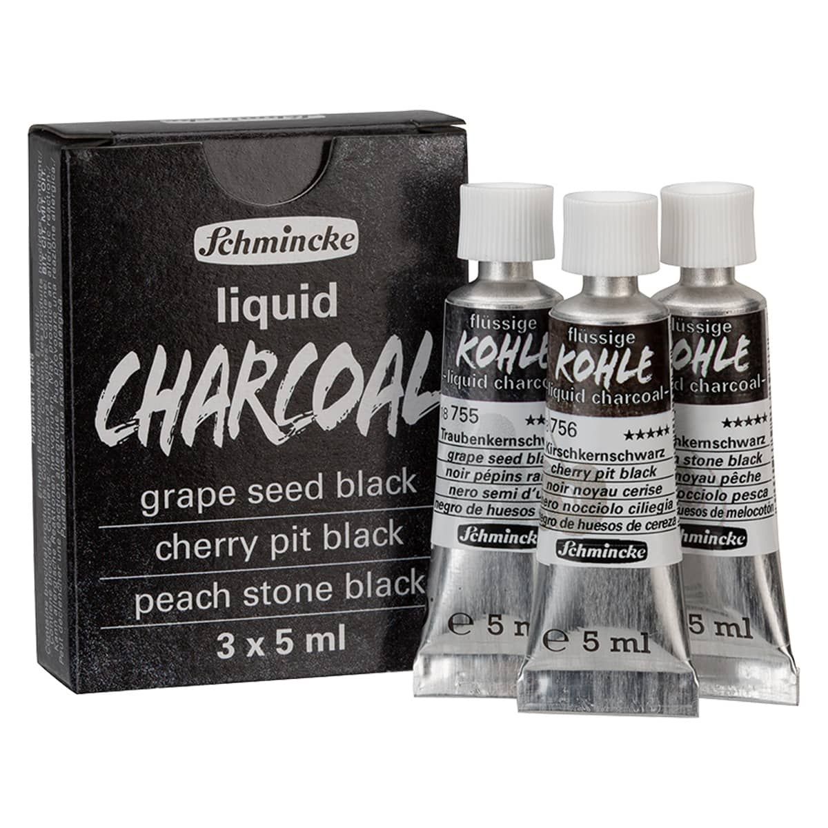 Schmincke Liquid Charcoal Trio Set of 3 Colors, 5ml