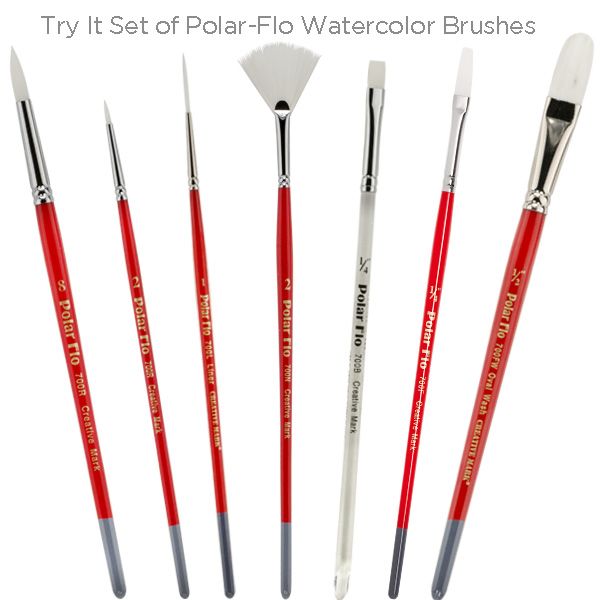 Creative Mark 7 Piece Try Me Set Of Short Handle Polar-Flo Watercolor Brushes