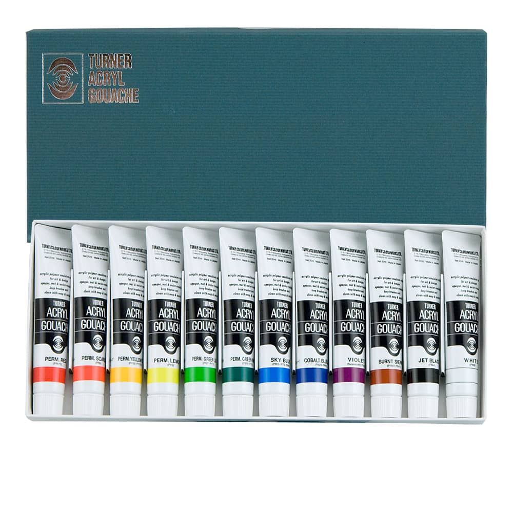 Turner Acryl Gouache Paint Set of 12, 20ml Colors Jerry's Artarama