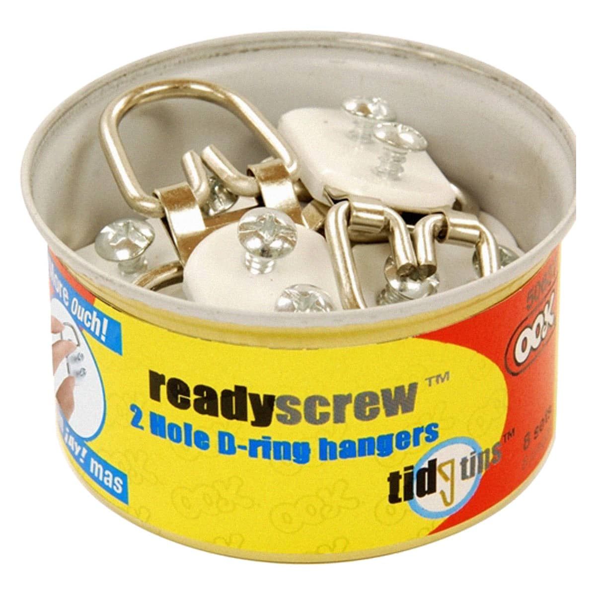OOK Professional Picture Hangers 1-Hole ReadyScrew D-Ring Hangers - Tidy Tin 10-Pack