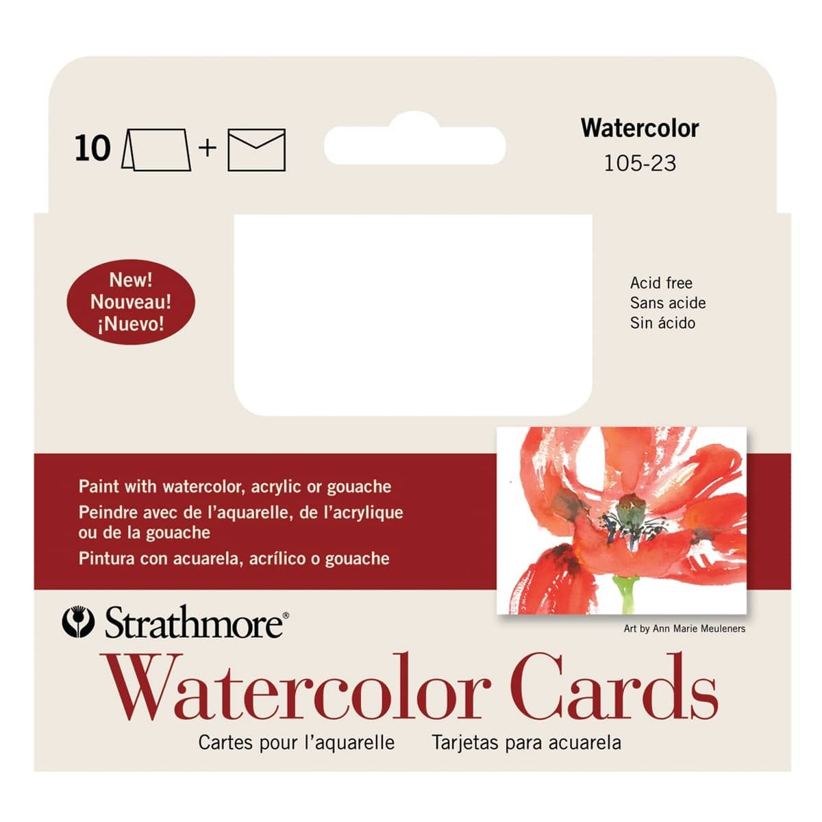 Strathmore Blank White Watercolor Cards 10 Pack 3-1/2x4.875", Cold Press