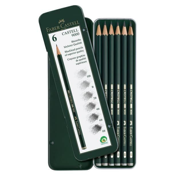 CASTELL 9000 Graphite Pencils Art Tin Set of 6
