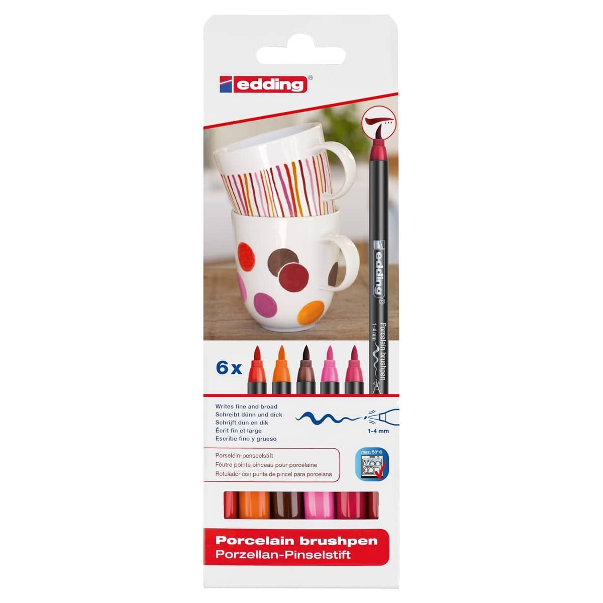 Edding 4200 Porcelain Brush Pen Tin Set of 6 Warm Colors