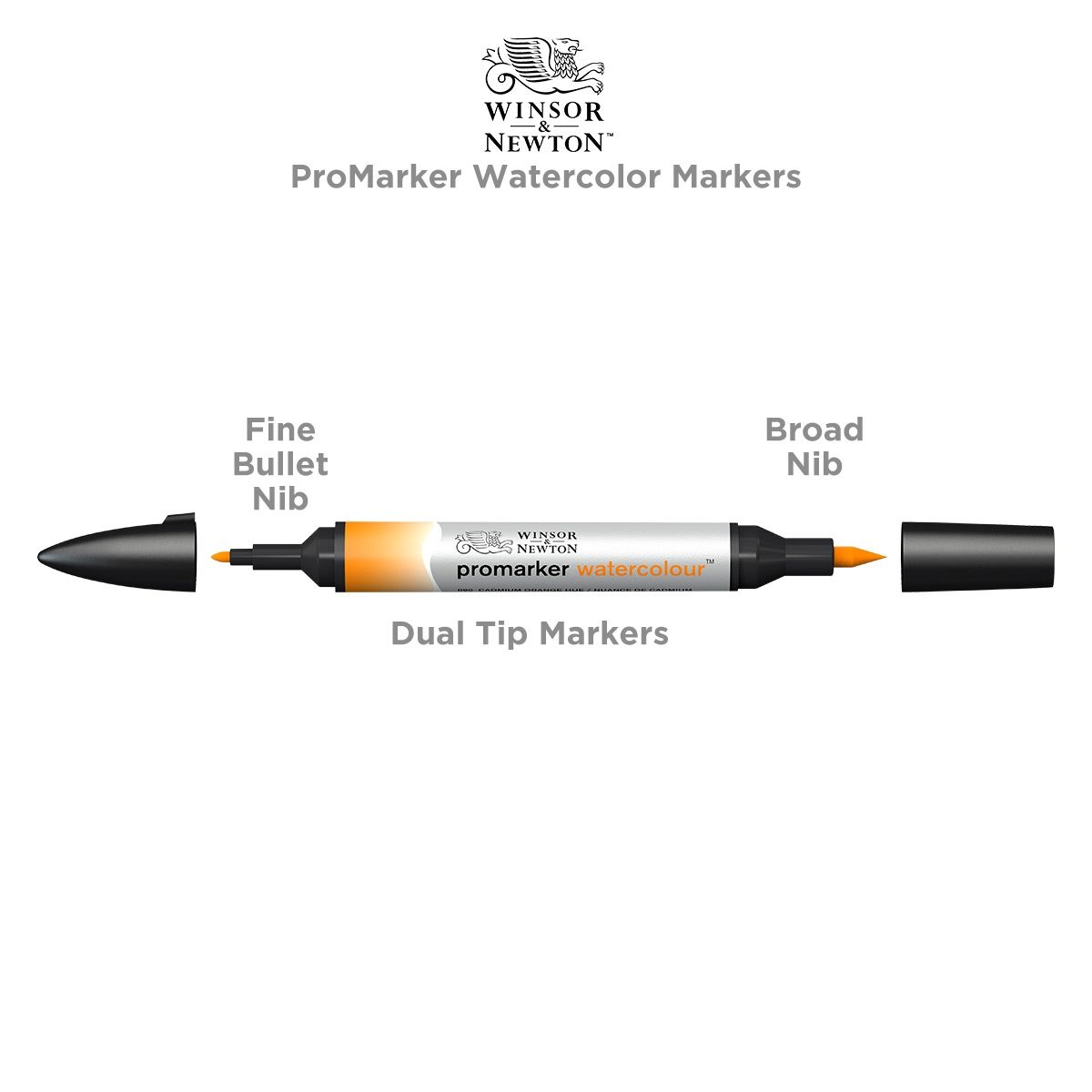 Winsor & Newton ProMarker Watercolor Marker’s have 2 tips; 1 fine point and 1 flexible brush tip