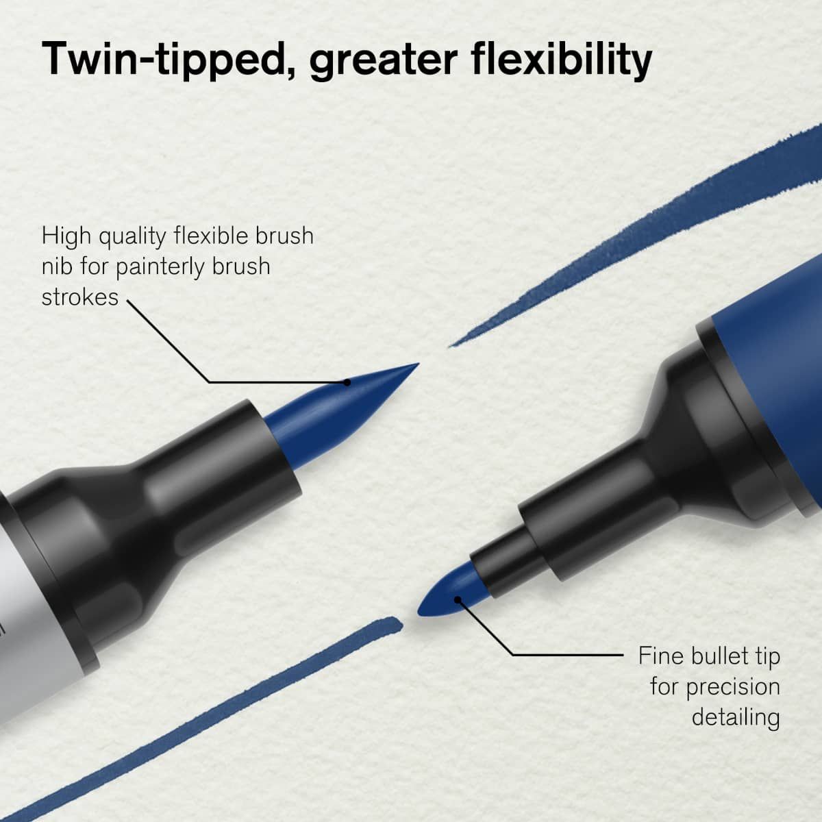 Each marker features two quality nibs: one side has a fine point, and the other side has a flexible brush tip