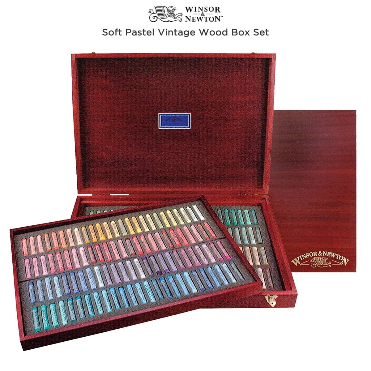 Vintage wooden box set of 200 soft pastels