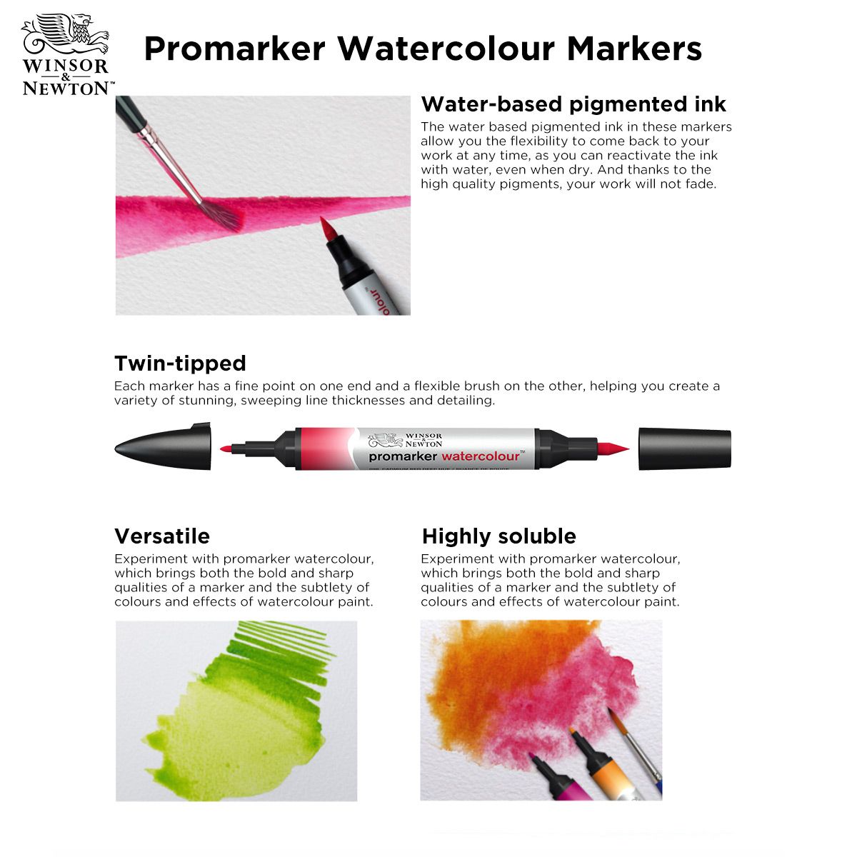 Each marker features 2 tips, 1 fine point and 1 flexible brush tip