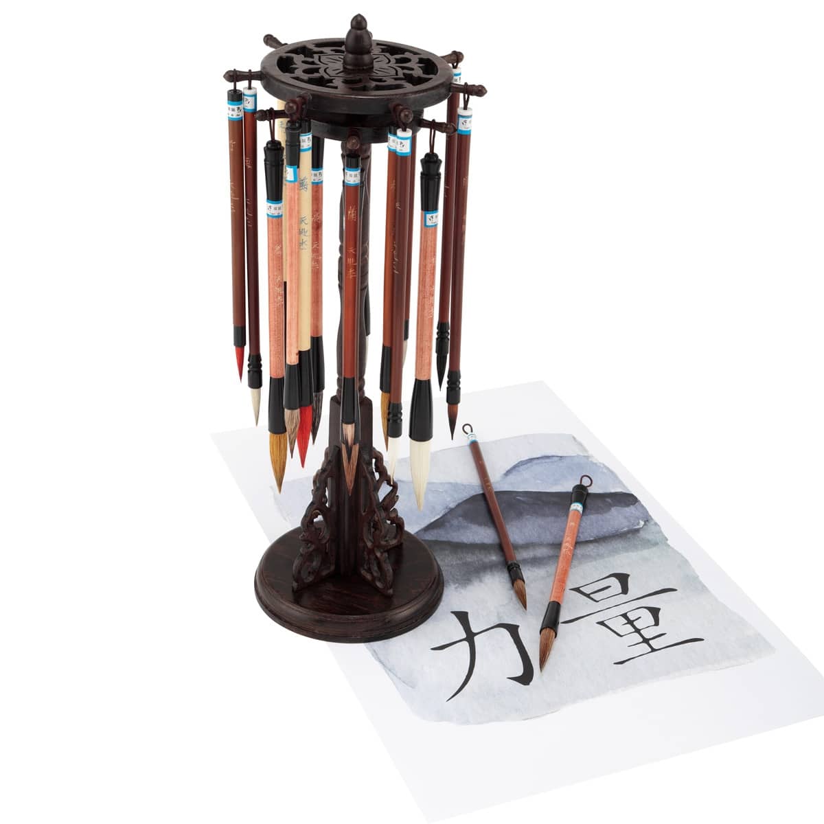 Golden Panda Chinese Calligraphy Master Brush Set Box