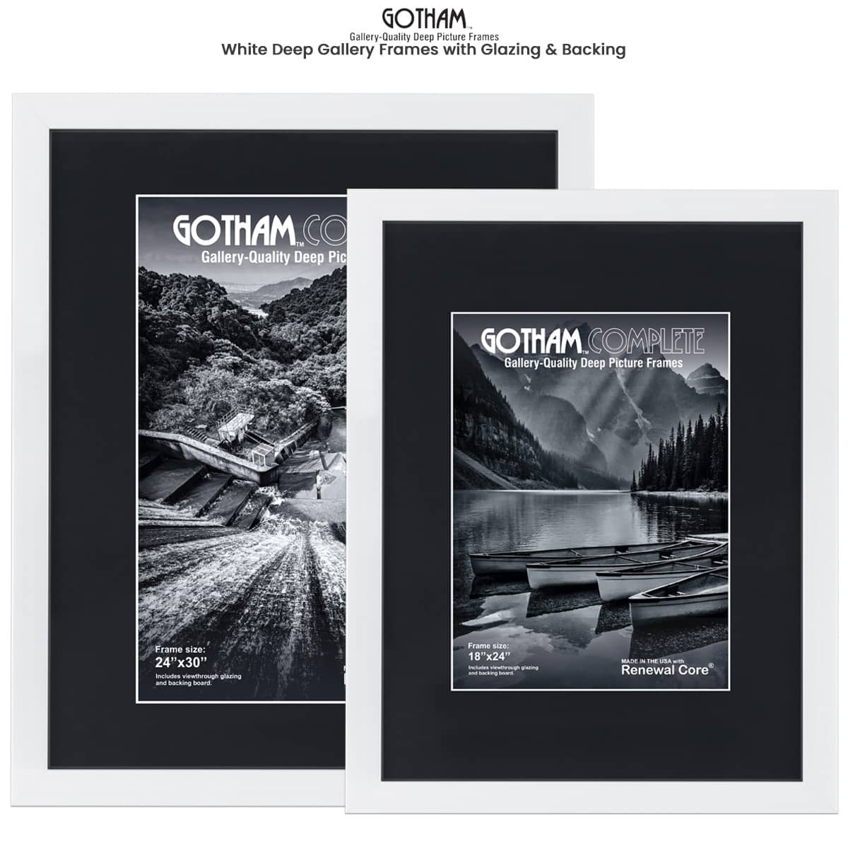 Gotham White Deep Gallery Frames w/ Glazing & Backing