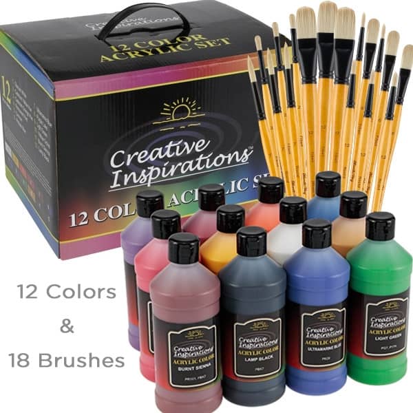 Jerrys Mural Artist 16oz Acrylic 12 Colors and 18 Brush Set