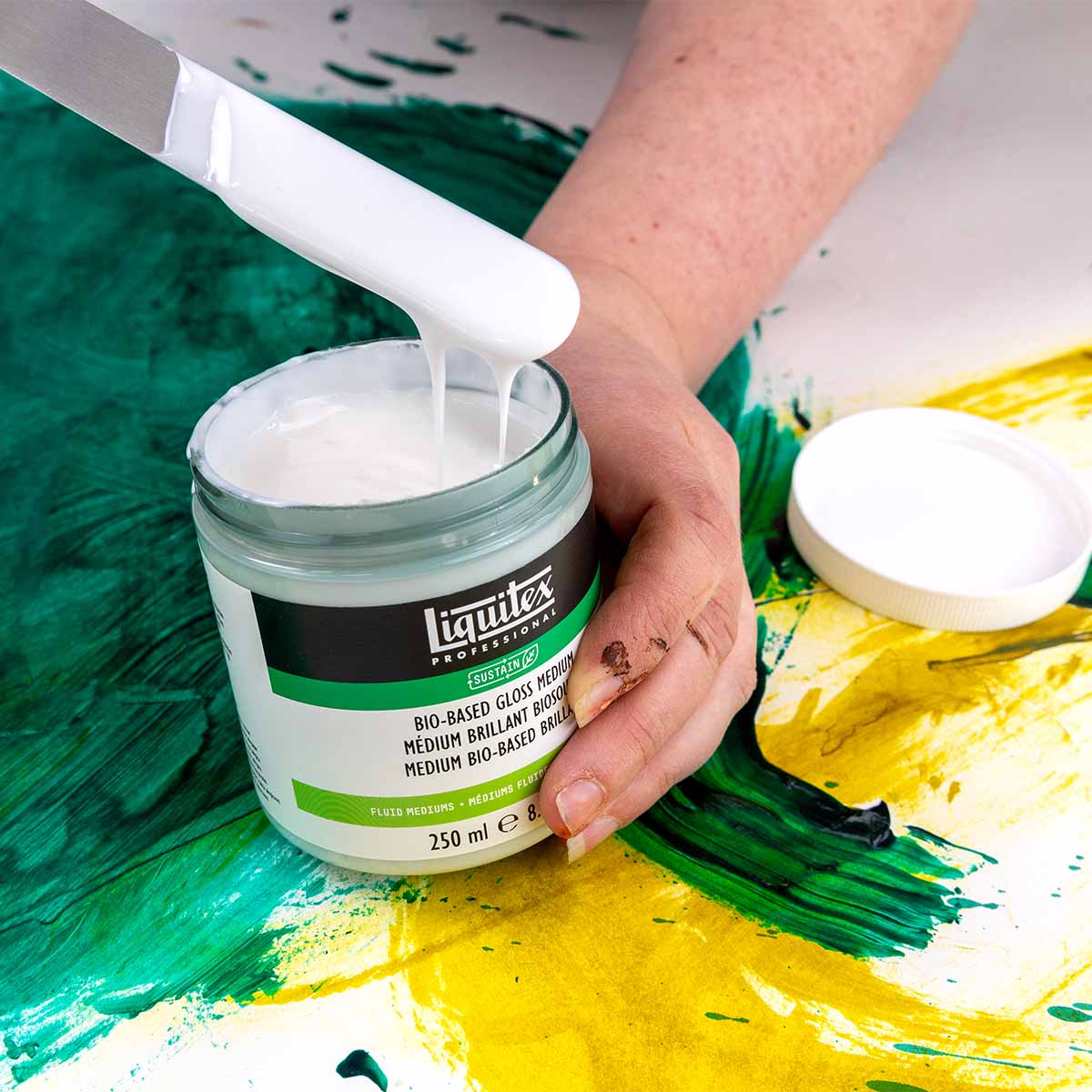 Liquitex Bio Based gloss mediums in use