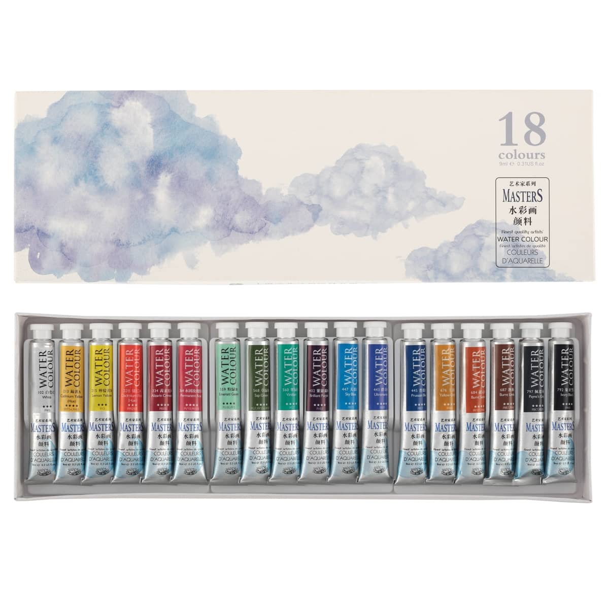 Marie's Master Quality Watercolor Set of 18, 9ml Tubes