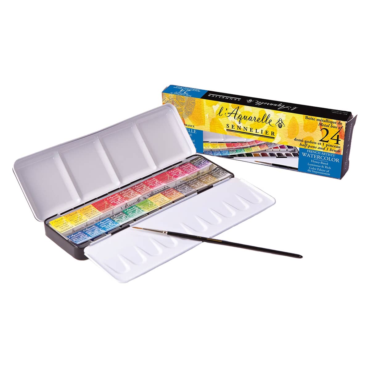 Sennelier L'Aquarelle French Artists' Watercolor Metal Case Set of 24, Half Pans