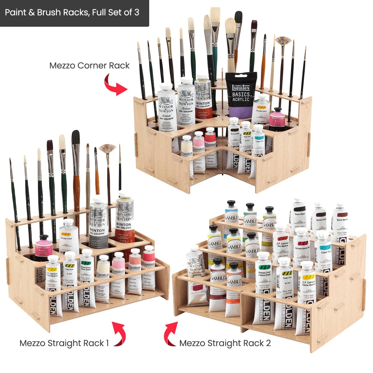 Mezzo Artist Studio Paint & Brush Racks, Full Set of 3