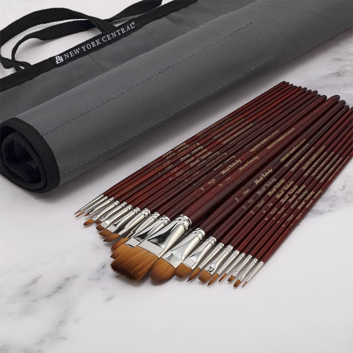 Mimik Kolinsky Long Handle Set of 20 w/ Roll-Up Brush Case