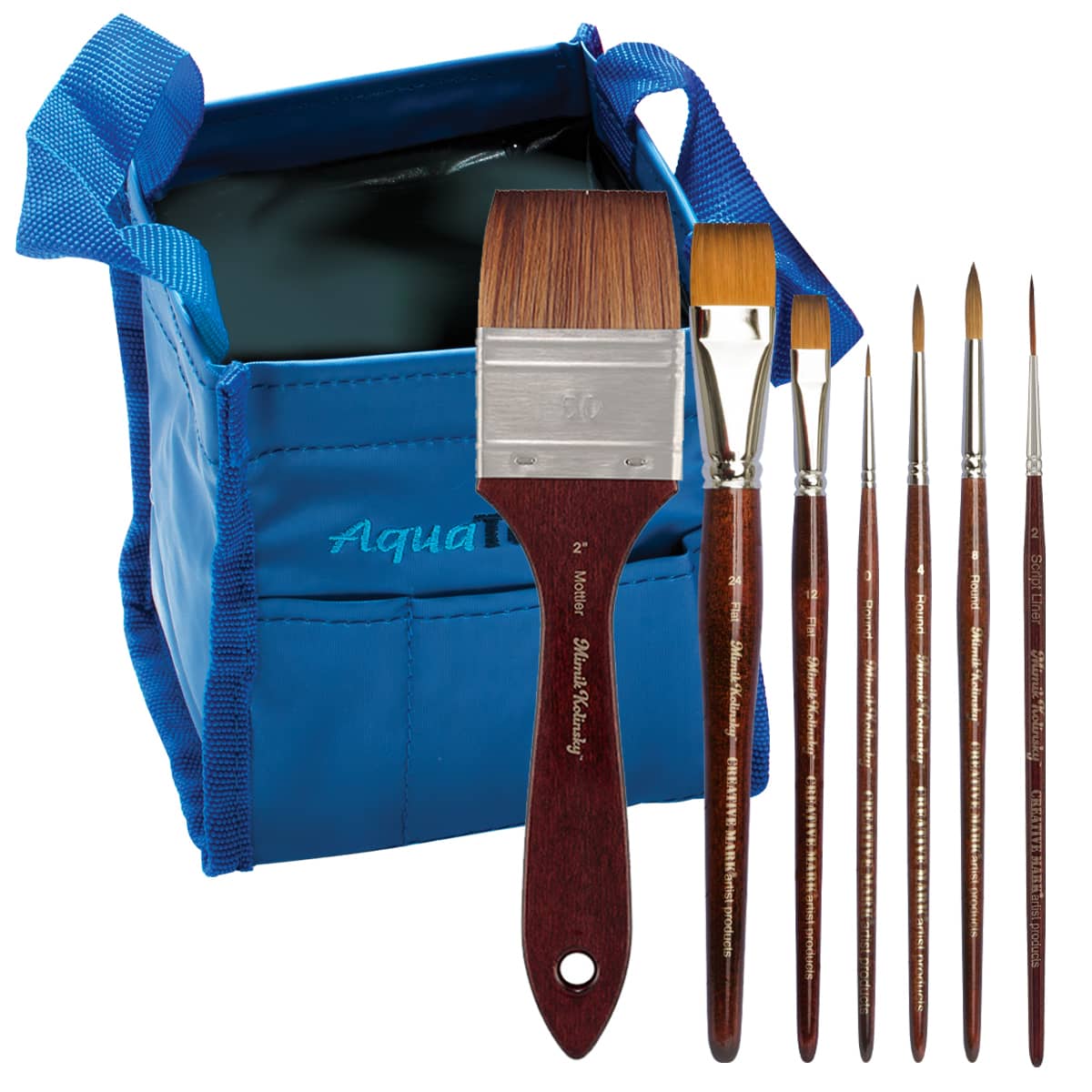 Mimik Kolinsky Synthetic Sable Short Handle Brush Set of 7 w/ Aqua Tote