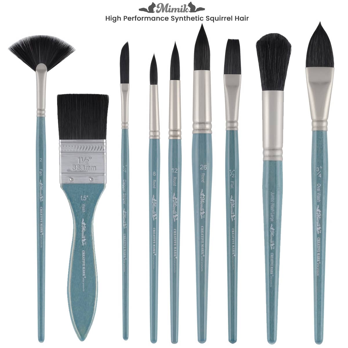Mimik High Performance Synthetic Squirrel Hair Watercolor Brushes - Open Stock
