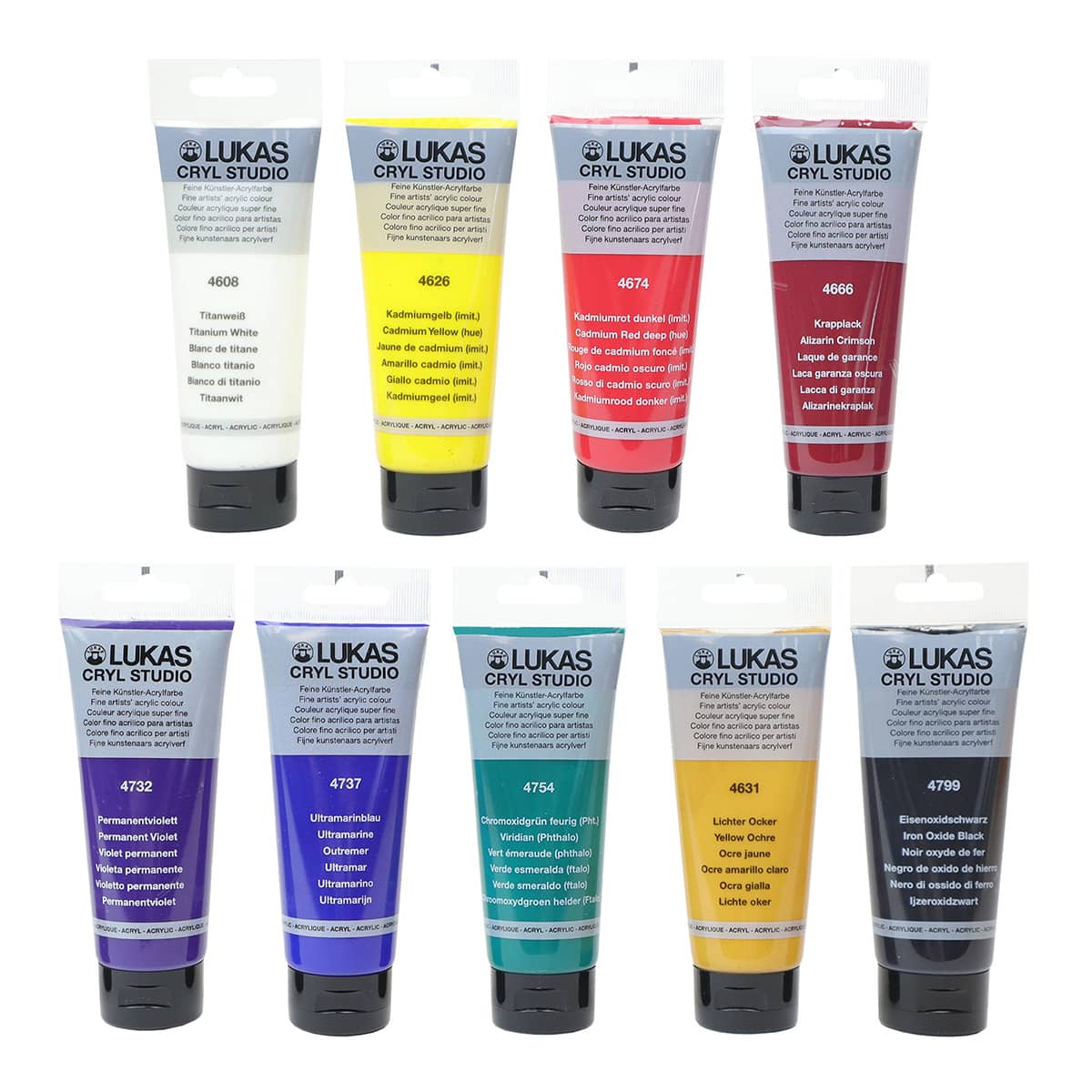 LUKAS CRYL Studio Acrylics Mixing Set of 9, 100ml Tubes