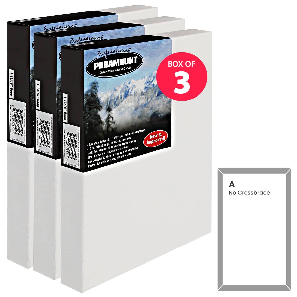 Paramount 1-13/16" Professional Gallery Wrap Canvas 11x14" Box of 3