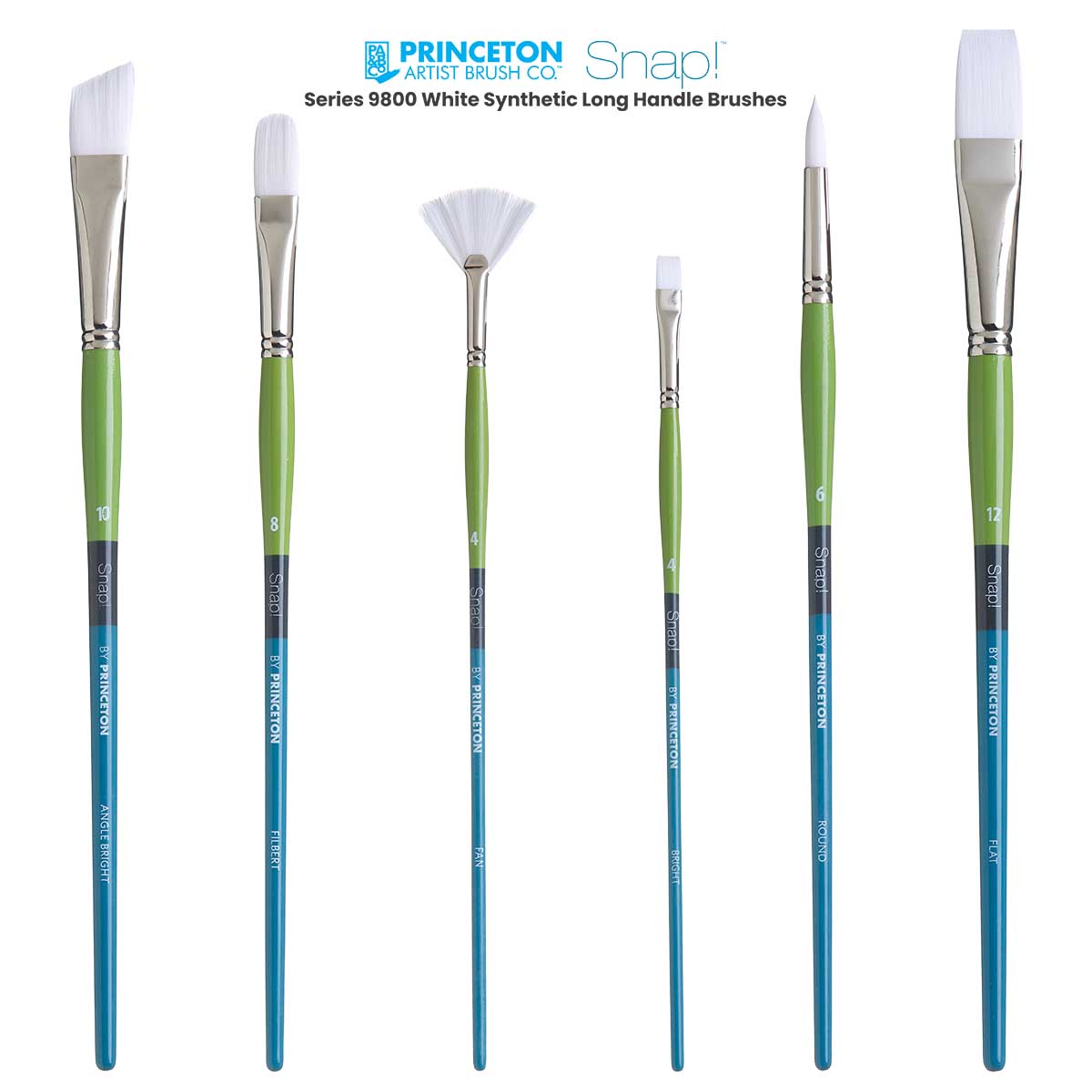Princeton Snap! Series 9800 White Synthetic Long Handle Brushes