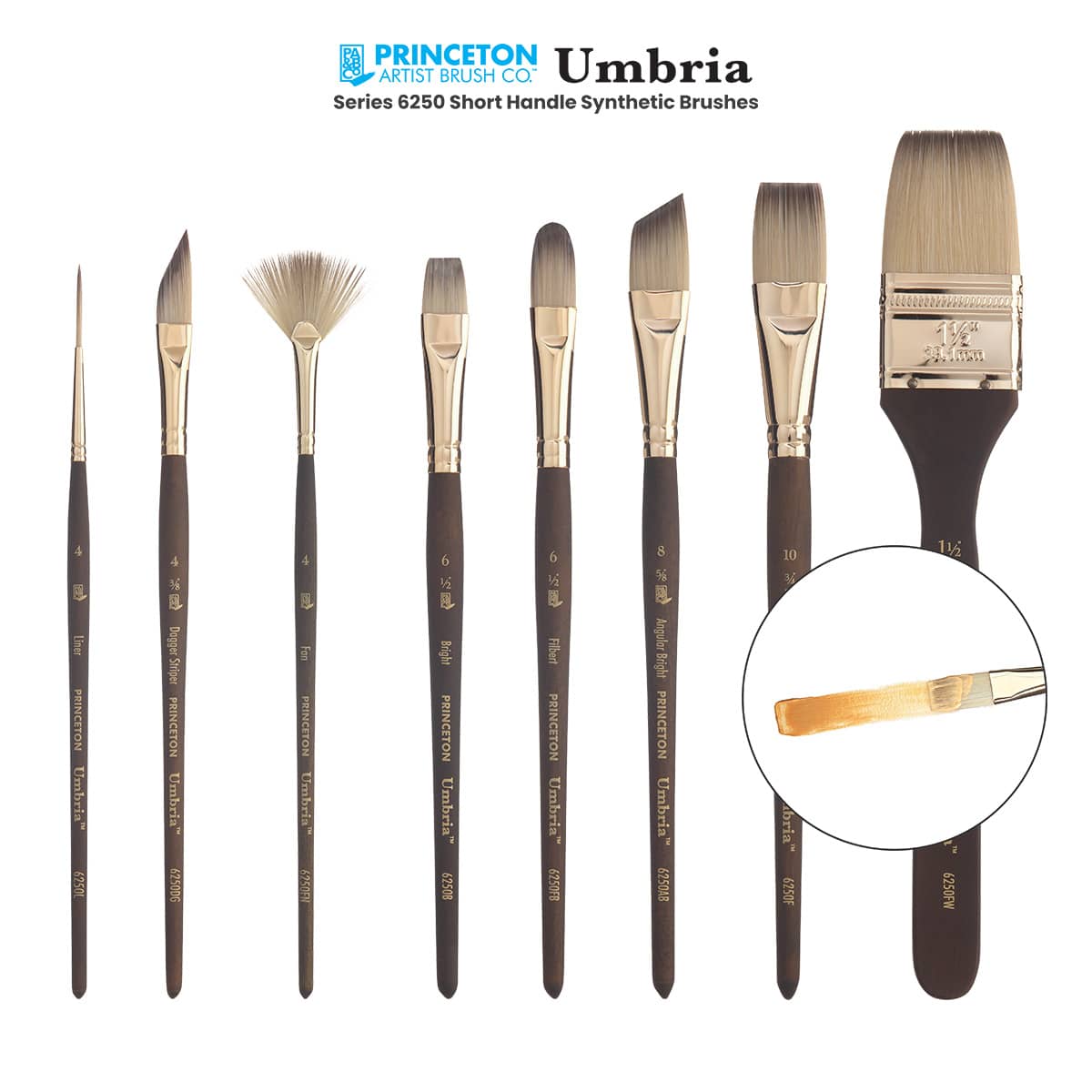 Princeton Umbria Series 6250 Short Handle Synthetic Brushes
