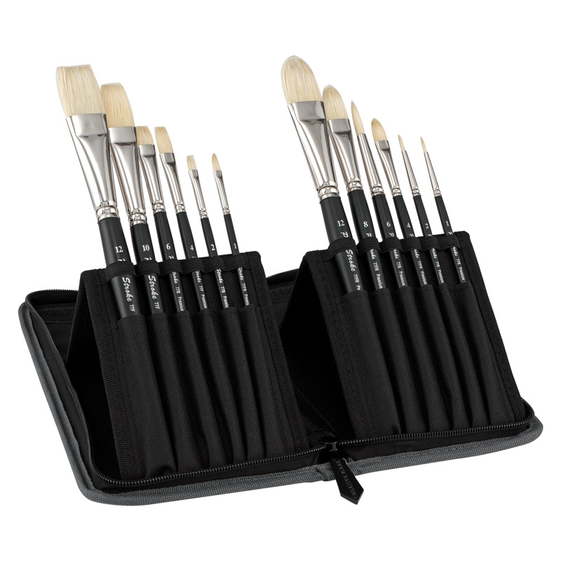 Pro Stroke Premium White Bristle Short-Handle Brush Set of 12