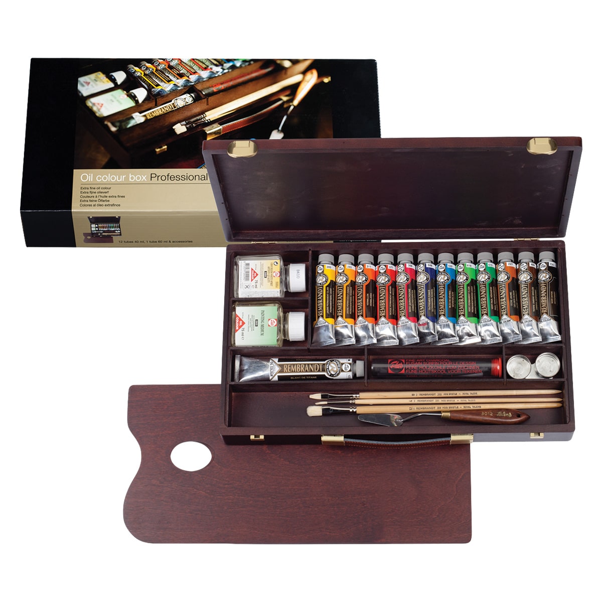 Rembrandt Oil Color 22-Piece Professional Wood Box Set, 40ml Tubes