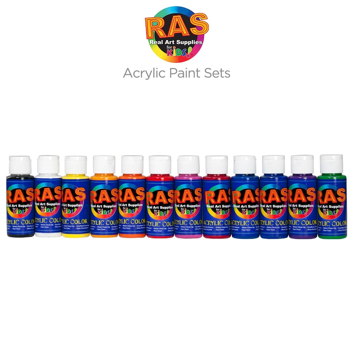 RAS Tempera Paint for Kids Set of 6 2 oz. Bottles - Fluorescent Colors