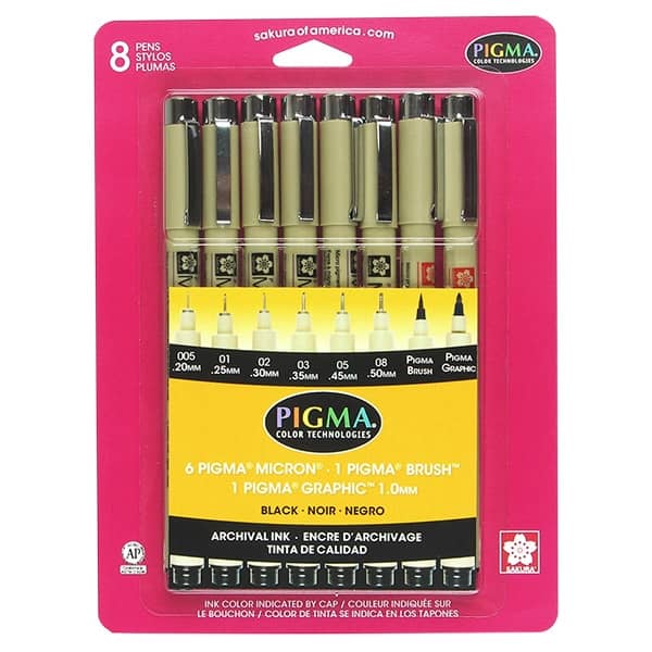 Pigma Micron Pens Assorted Tips (Set of 8)