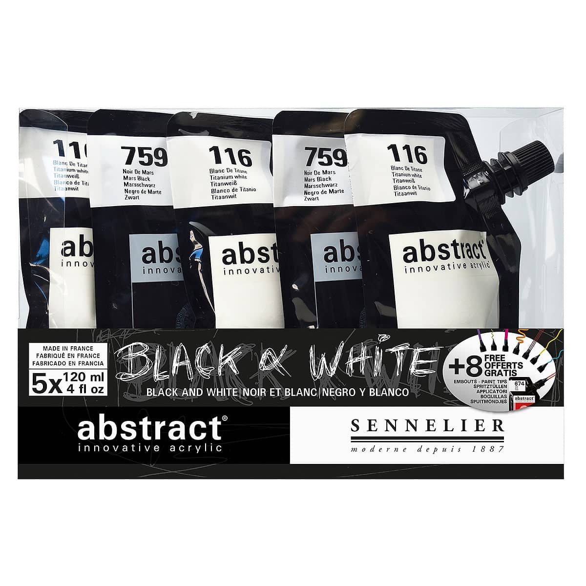Sennelier Abstract Acrylics Black and White Set of 5, 120ml